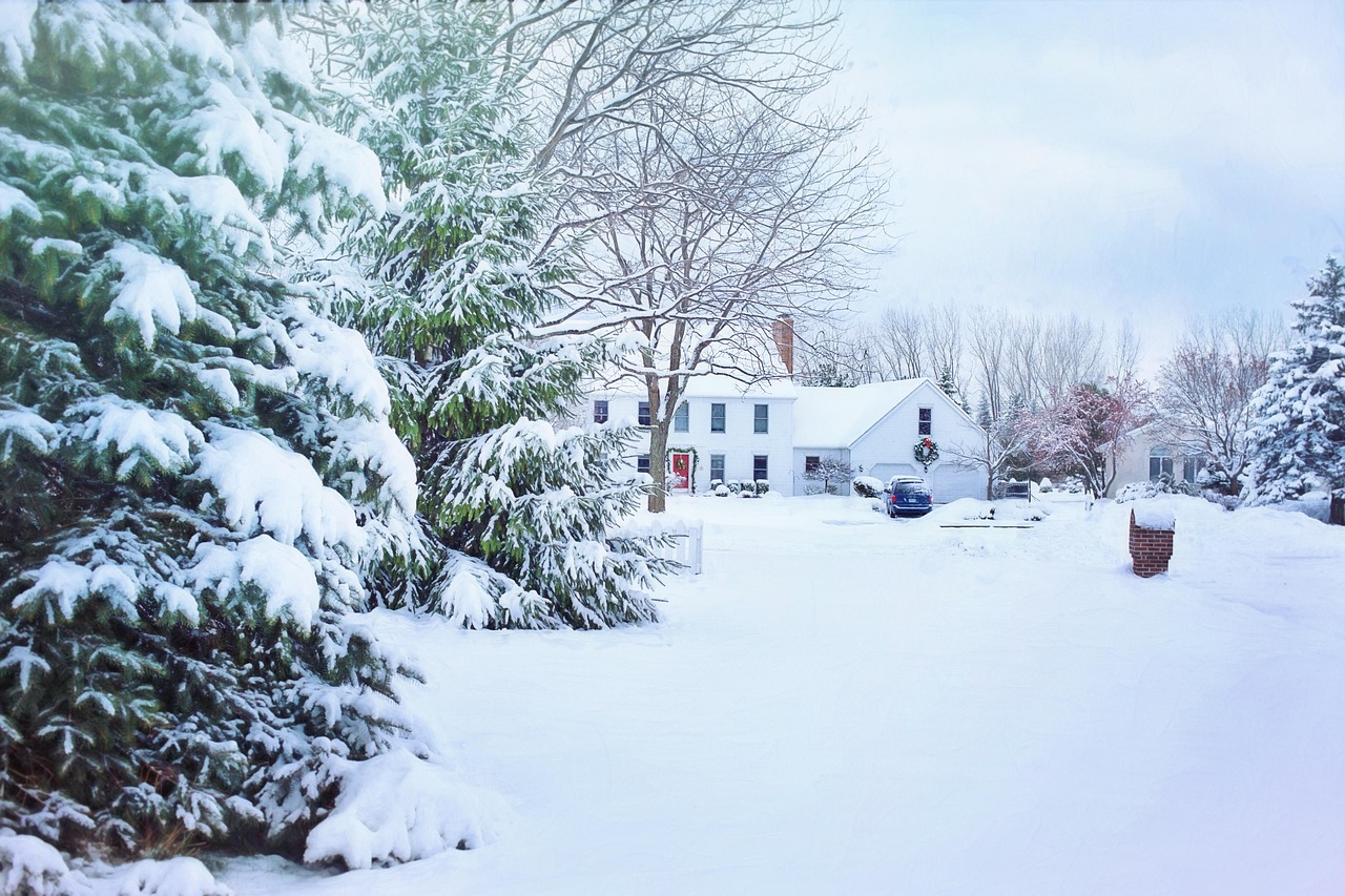 House surrounded by snow